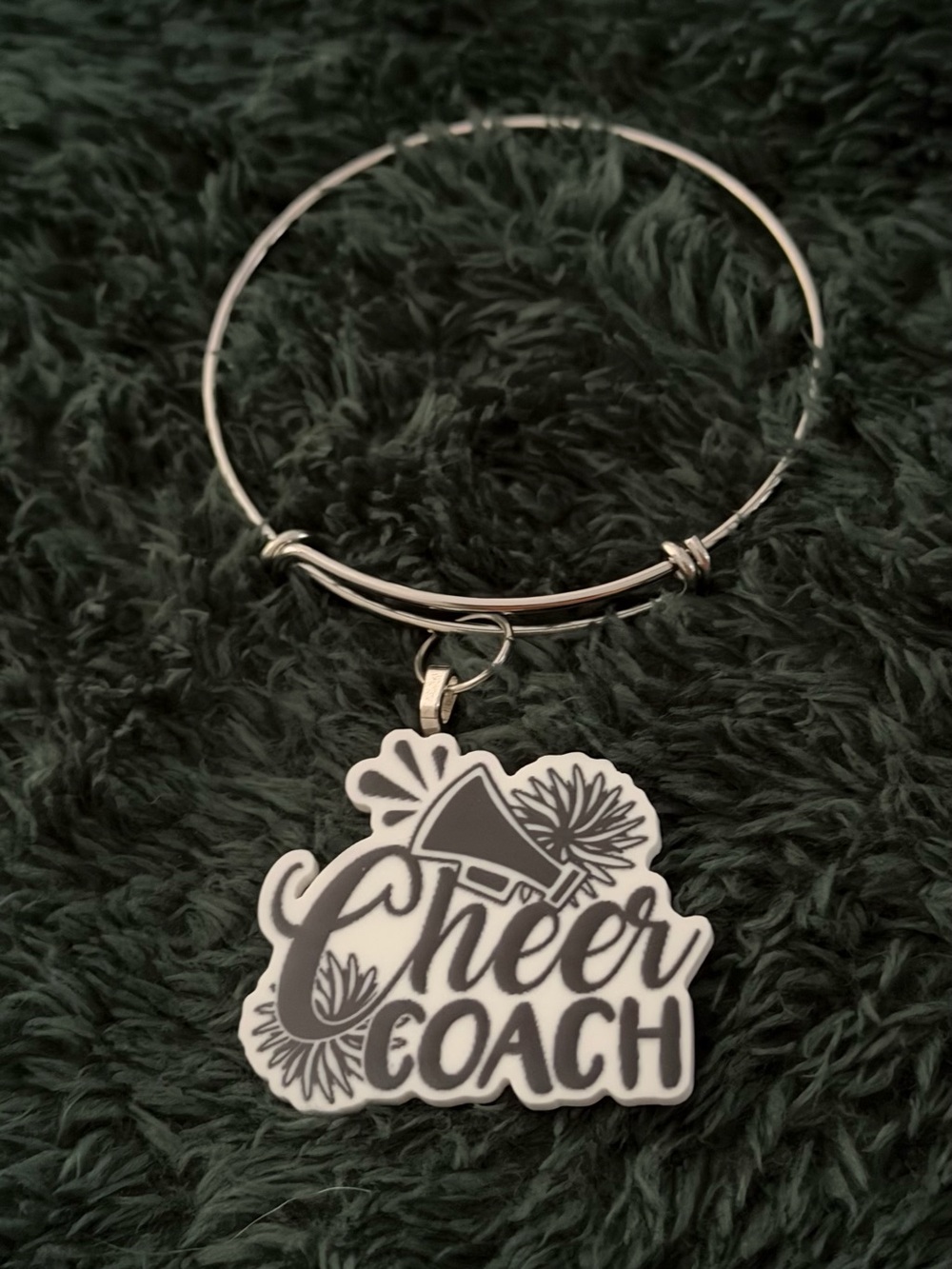 Cheer Coach Silver Charm Bangle Bracelet